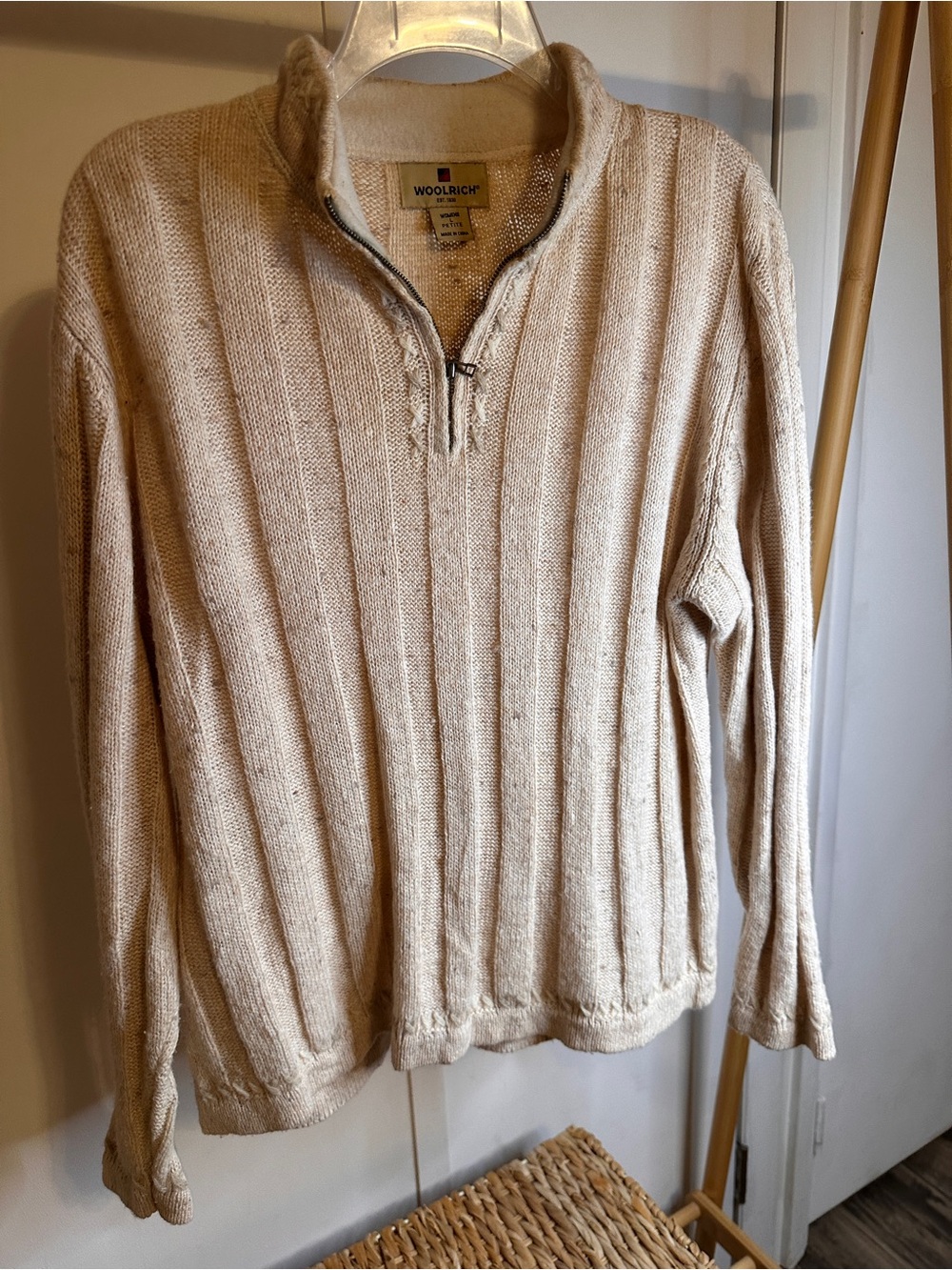Woolrich Women's Cream Ribbed Half-Zip Sweater